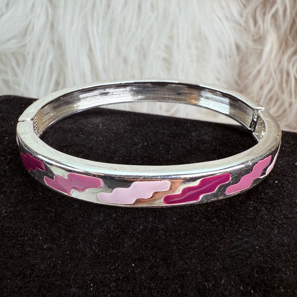 Silvertone Thin Multicolor Accent Bangle Bracelet - image 1